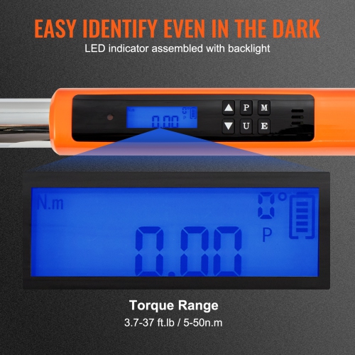 VEVOR 3.7-37ft.lb/5-50n.m 3/8" Drive Electronic Digital Torque Wrench, Torque Wrench Kit Torque Range Accurate to ±2%, 3-Mode Adjustable Torque