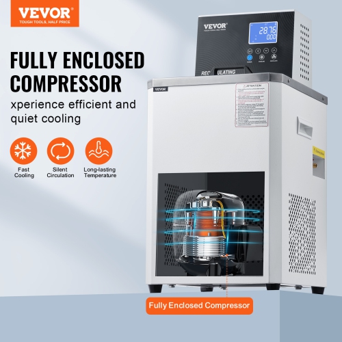 VEVOR 6L Laboratory Chiller Circulator, Chiller Lab Low Temperature Cooling Liquid, 23°F-212°F Circulator Pump Chiller, LCD Display, Water Bath