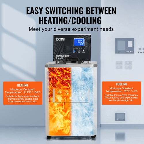 VEVOR 6L Laboratory Chiller Circulator, Chiller Lab Low Temperature Cooling Liquid, 23°F-212°F Circulator Pump Chiller, LCD Display, Water Bath