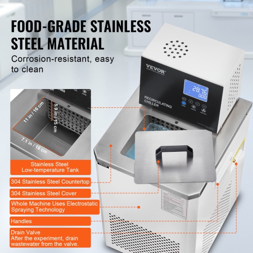 VEVOR 6L Laboratory Chiller Circulator, Chiller Lab Low Temperature Cooling Liquid, 23°F-212°F Circulator Pump Chiller, LCD Display, Water Bath