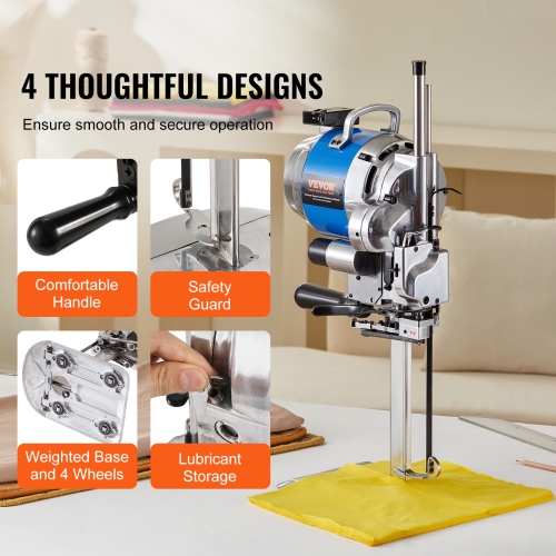 VEVOR 750W High-Speed Straight Knife Cloth Cutting Machine, 9.8" Alloy Steel Blade, Industrial Fabric Cutting Machine with Automatic Knife Sharpen,