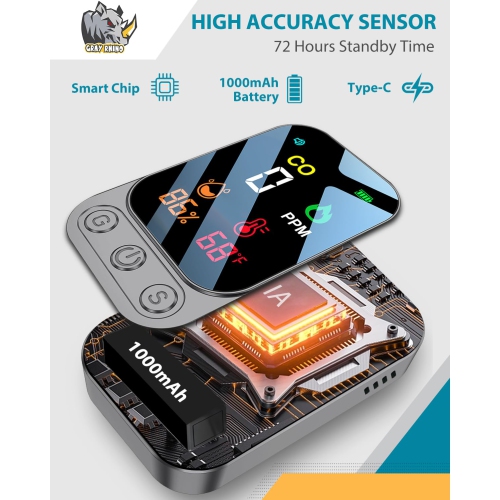 Détecteur de monoxyde de carbone, détecteur de CO 3 en 1 portatif avec détection d'humidité et de température pour VR de camping de voyage