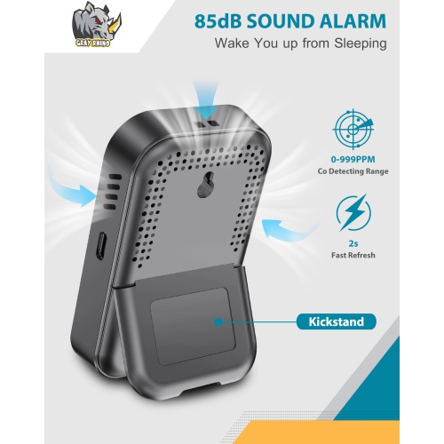 Détecteur de monoxyde de carbone, détecteur de CO 3 en 1 portatif avec détection d'humidité et de température pour VR de camping de voyage