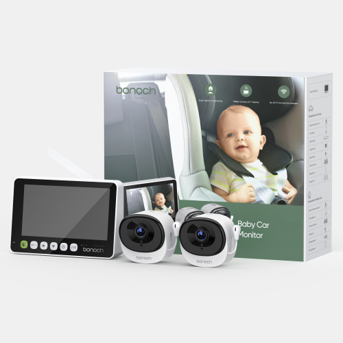 BONOCH  2K Baby Car Camera Monitor With Full Crystal Night Vision And 360° Rotating Wide View Dual Cameras