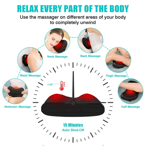 Appareil de massage pour le cou, coussin de massage shiatsu chauffant, masseur pour les tissus profonds aux épaules, au dos et aux jambes