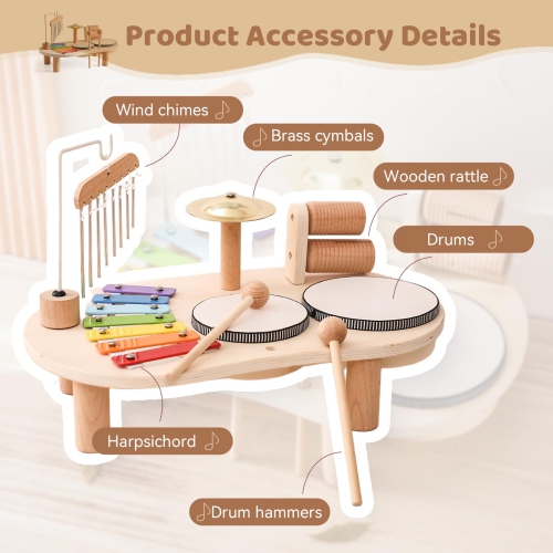 Boys and Girls Toy Musical Instruments, Wooden Percussion Drum Set, Montessori Preschool Education Musical Toys
