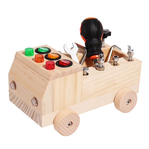 Wooden Multifunctional Busy Light Nut Removal Tool Car Nut Combination Set Toy for 3-12 Years Old Boys and Girls, Gift