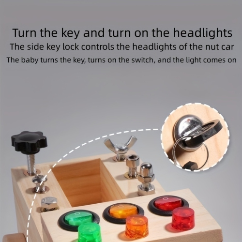 Wooden Multifunctional Busy Light Nut Removal Tool Car Nut Combination Set Toy for 3-12 Years Old Boys and Girls, Gift