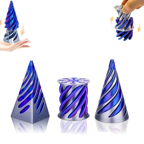 3-Pack Impossible Cones, Spiral Cone Anxiety Relief Toy, 3D Printed Pyramid Fidget Toy, Mini Vortex Illusion Decoration