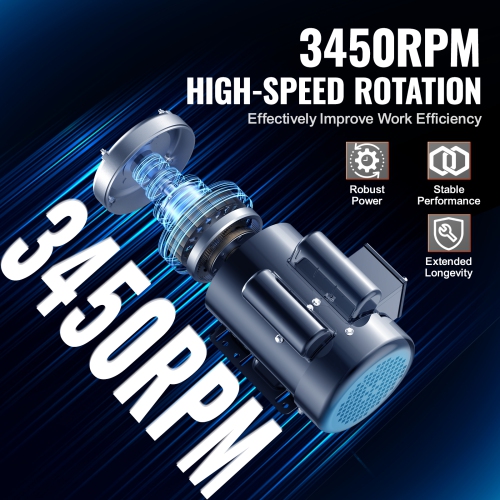 VEVOR 1.5HP Electric Motor 3450 rpm, AC 115V/230V, 56 Frame, Air Compressor Motor Single Phase, 5/8" Keyed Shaft, CW/CCW Rotation for Agricultural