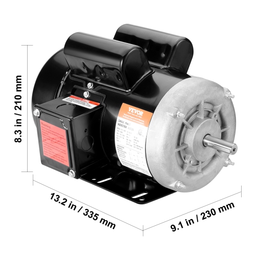 VEVOR 1.5HP Electric Motor 3450 rpm, AC 115V/230V, 56 Frame, Air Compressor Motor Single Phase, 5/8" Keyed Shaft, CW/CCW Rotation for Agricultural
