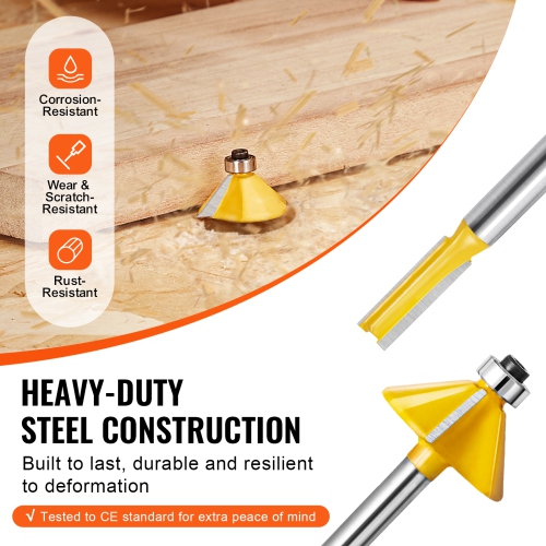 VEVOR 15 Pieces Router Bits Set, Carbide Router Bit Kit with 1/4 Inch Shank, Plastic Carrying Case, Woodworking Tools for Professional and Beginners