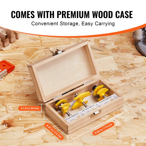 VEVOR 3 Pieces Router Bits Set, Carbide Router Bit Kit with 1/4 Inch Shank, Wood Carrying Case, Woodworking Tools for Professional and Beginners