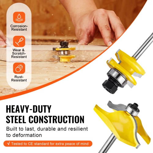 VEVOR 3 Pieces Router Bits Set, Carbide Router Bit Kit with 1/4 Inch Shank, Wood Carrying Case, Woodworking Tools for Professional and Beginners