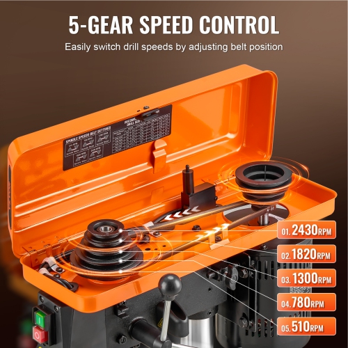 VEVOR 10 in Benchtop Drill Press, 6.2A Induction Motor, Tabletop Drilling Machine with 610 / 940 / 1500 / 2150 / 2800 RPM Adjustable Speed, 0-45°