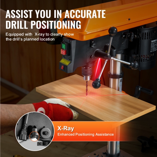 VEVOR 10 in Benchtop Drill Press, 6.2A Induction Motor, Tabletop Drilling Machine with 610 / 940 / 1500 / 2150 / 2800 RPM Adjustable Speed, 0-45°
