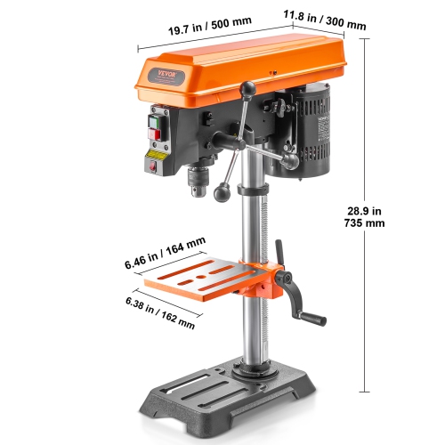 VEVOR 10 in Benchtop Drill Press, 6.2A Induction Motor, Tabletop Drilling Machine with 610 / 940 / 1500 / 2150 / 2800 RPM Adjustable Speed, 0-45°