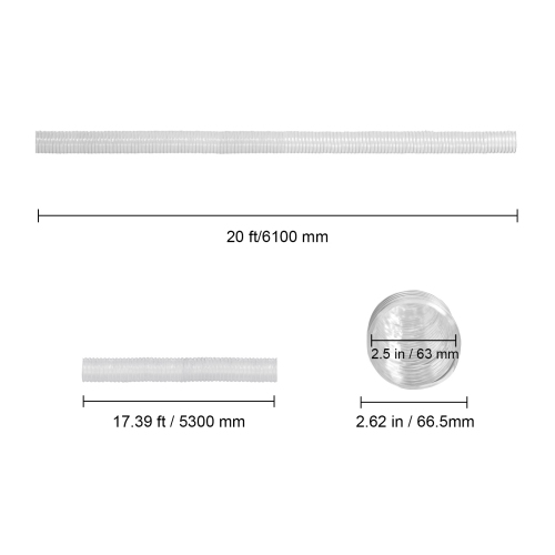 VEVOR 2.5'' x 20' Dust Collection Hose, Thickened PVC Material Puncture-Resistant Flexible Clear Hose with Carbon Steel Wire Coil 4 x 304 Stainless