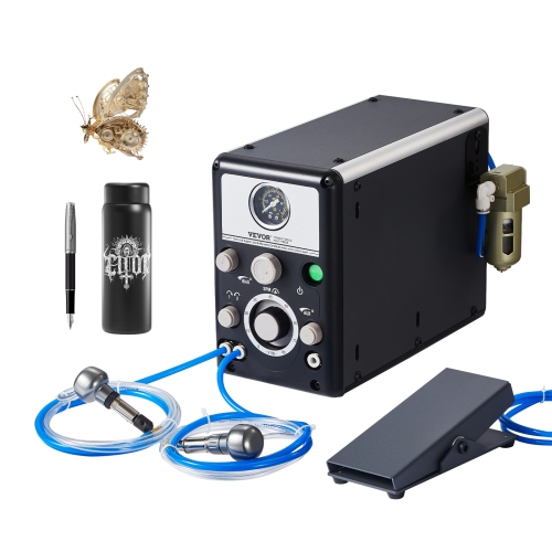 VEVOR  60W Pneumatic Jewelry Engraver, 1200-6000 Rpm Adjustable, Dual Head Pneumatic Engraving Machine, Diy Impact Engraver \w Small Pedal, Stone