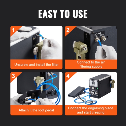 VEVOR 60W Pneumatic Jewelry Engraver, 1200-6000 RPM Adjustable, Dual Head Pneumatic Engraving Machine, DIY Impact Engraver with Small Pedal, Stone