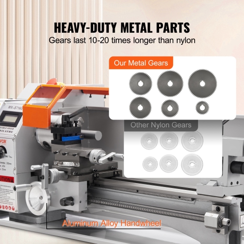 VEVOR 7'' x 16'' Compact Metal Lathe, 800W, Precision Desktop Metalworking Lathe, Variable Speed 150-2500 RPM, Includes 3.9'' 3-jaw Chuck & Tool Box