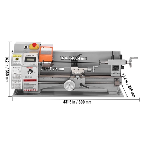 VEVOR 7'' x 16'' Compact Metal Lathe, 800W, Precision Desktop Metalworking Lathe, Variable Speed 150-2500 RPM, Includes 3.9'' 3-jaw Chuck & Tool Box