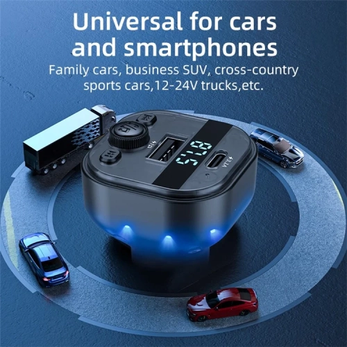 Multi-function Car MP3 Player Charger – Bluetooth 5.3, 15W QC Charging, LED Light, Memory Playback for 12V-24V Vehicles