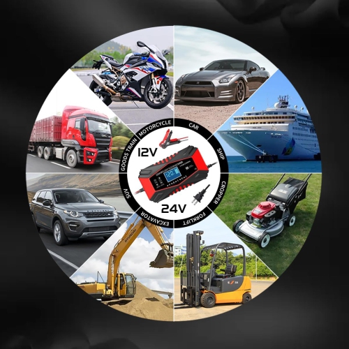 All-in-one automatic sensing 12V battery charger - intelligent pulse maintenance with LCD voltage/temperature display, suitable for motorcycle/car