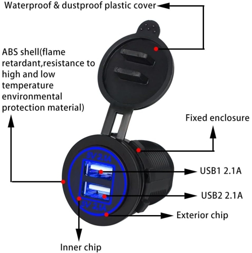 Chargeur de voiture 4,2&nbsp;A de 5&nbsp;V Adaptateur de chargeur USB double pour l'auto, haute efficacité et économie d'énergie, matériau ABS, haute