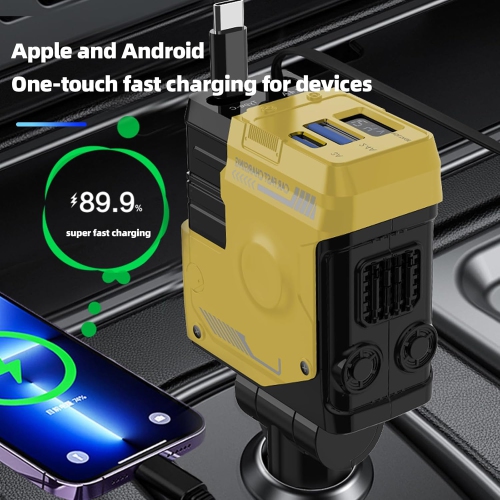Car Phone Charger with LED Display – 800mm Retractable Cord, 180° Rotation, Super Fast Charging, Safe and Fast Charging