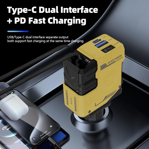 Car Phone Charger with LED Display – 800mm Retractable Cord, 180° Rotation, Super Fast Charging, Safe and Fast Charging