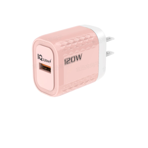 Adaptateur de chargement rapide 120&nbsp;W rose – Port USB-C simple 120&nbsp;W | Compact et sûr | Idéal pour les téléphones mobiles et les tablettes