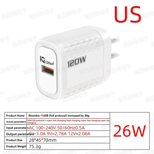 Chargeur 120 W – Adaptateur de voyage universel 100-240 V | Protection contre la surchauffe | Élégant et portatif | Un seul port USB