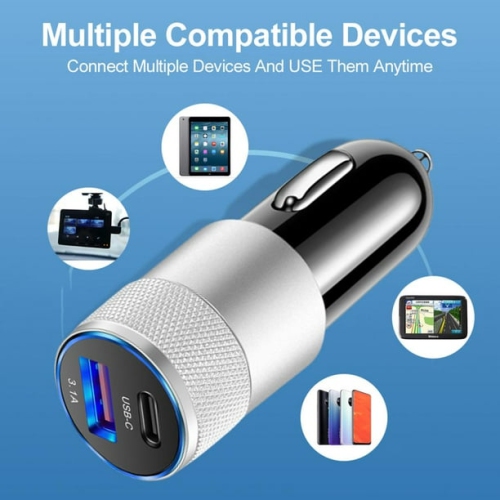 3.1A USB+PD metal car charger with charging protection function car charger mobile phone car charger