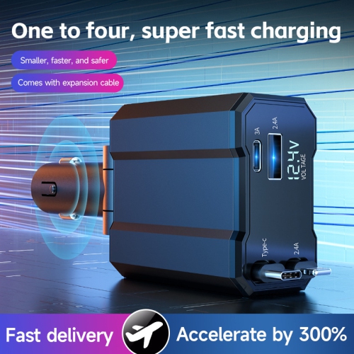 Chargeur universel pour l'auto – sortie 5&nbsp;V/3,1&nbsp;A, chargement super rapide, 4-en-1 avec câble, compatible avec 12&nbsp;V/24&nbsp;V,