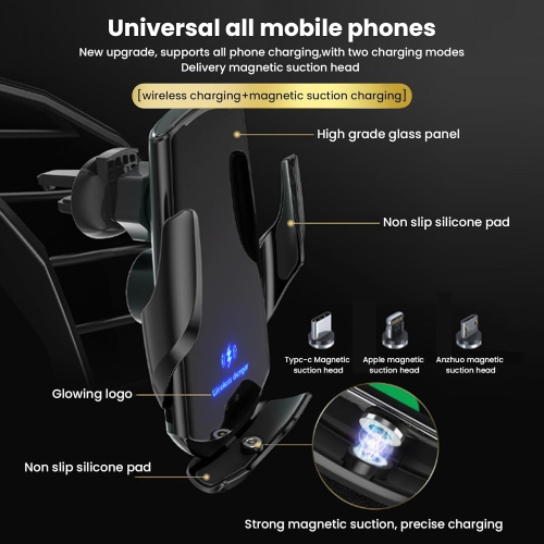 15&nbsp;W – Support de téléphone de voiture à chargement rapide, adsorption puissante de l'aspirateur, rotation à 360°, convient à tous les