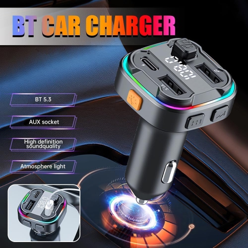 Chargeur émetteur FM sans fil pour l'auto avec recharge rapide – Bluetooth 5,3, prise en charge USB, navigation vocale, protection contre les