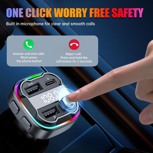 Chargeur émetteur FM sans fil pour l'auto avec recharge rapide – Bluetooth 5,3, prise en charge USB, navigation vocale, protection contre les