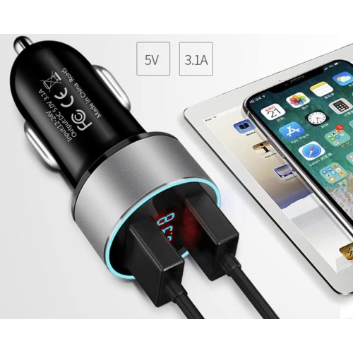Adaptateur de chargeur pour l'auto – Sortie 5&nbsp;V/3,1&nbsp;A, surveillance numérique de la tension, lampe LED pour la conduite de nuit