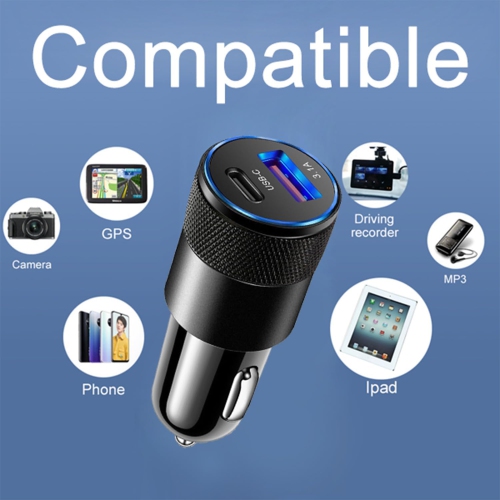 Chargeur pour l'auto USB+PD en métal avec fonction de protection de charge Chargeur pour l'auto de téléphone mobile Chargeur pour l'auto