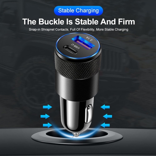 Chargeur pour l'auto USB+PD en métal avec fonction de protection de charge Chargeur pour l'auto de téléphone mobile Chargeur pour l'auto