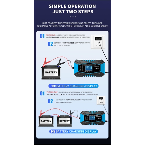All-in-one automatic sensing 12V battery charger - intelligent pulse maintenance with LCD voltage/temperature display, suitable for motorcycle/car