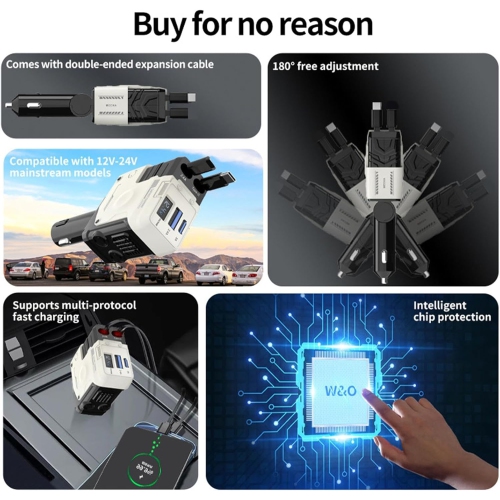 Smart Retractable Car Phone Charger – 120W Fast Charging, Super Fast Charging, Automatic Cord Reel, Overcurrent Protection