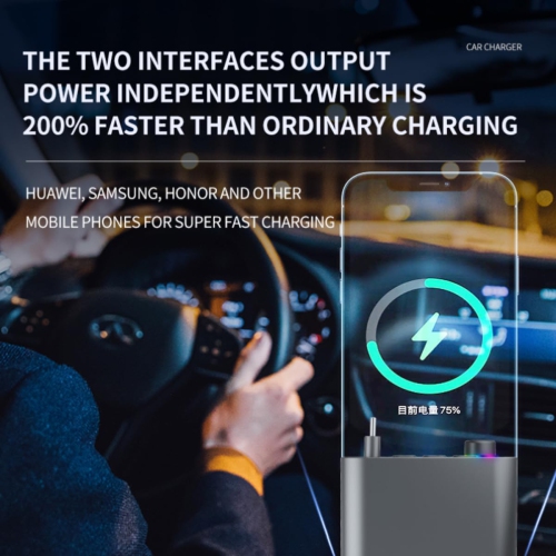 Chargeur de voiture intelligent, lecteur MP3 de voiture, émetteur FM, câble rétractable intégré, chargement rapide, chargeur de téléphone mobile,