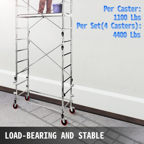 VEVOR Scaffolding Wheels Set, Heavy Duty 4-Pack 8" Scaffolding Casters, with 4400 Lbs Per Set and Locking Stem Casters with Brake, Polyurethane