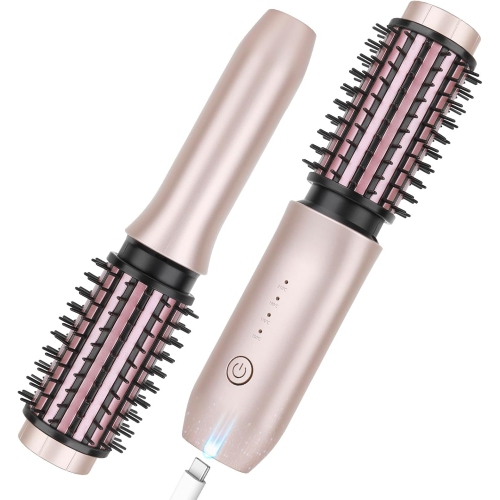 Cordless Curling Iron Brush,Portable Travel Curling Iron Mini Brush,USB Rechargeable Curling Wand Brush-Gray