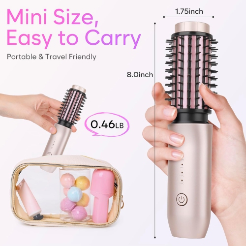Cordless Curling Iron Brush,Portable Travel Curling Iron Mini Brush,USB Rechargeable Curling Wand Brush-Gray