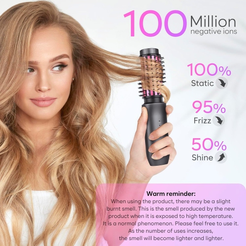 Cordless Curling Iron Brush,Portable Travel Curling Iron Mini Brush,USB Rechargeable Curling Wand Brush-Pink