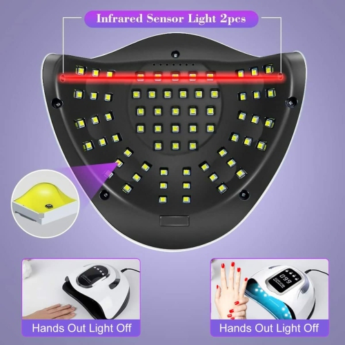 LED nail lamp 280W high power nail polish lamp automatic induction nail drying lamp with 4-speed timer settings 66LED nail polish curing lamp