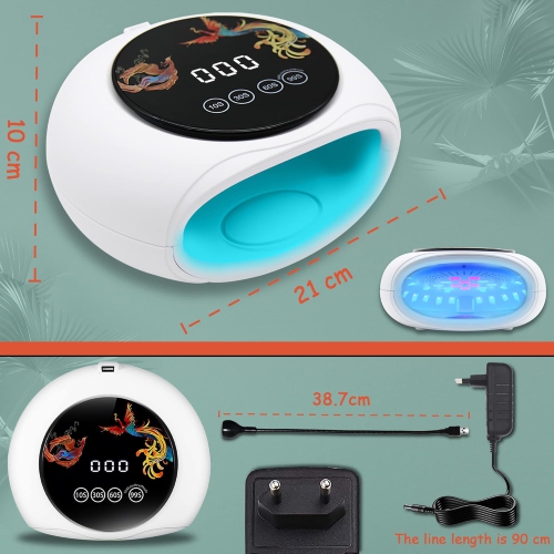 UV Nail Drying Lamp, 128w UV LED Nail Dryer, Professional 360 Degree Adjustable Directional Curing Lamp, 4 Timers, 10/30/60/99 sec - White